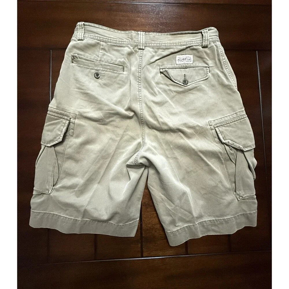 🔥Polo by Ralph Lauren Men's Size 34 Khaki Cargo Shorts Heavy Cotton Vtg Y2K
